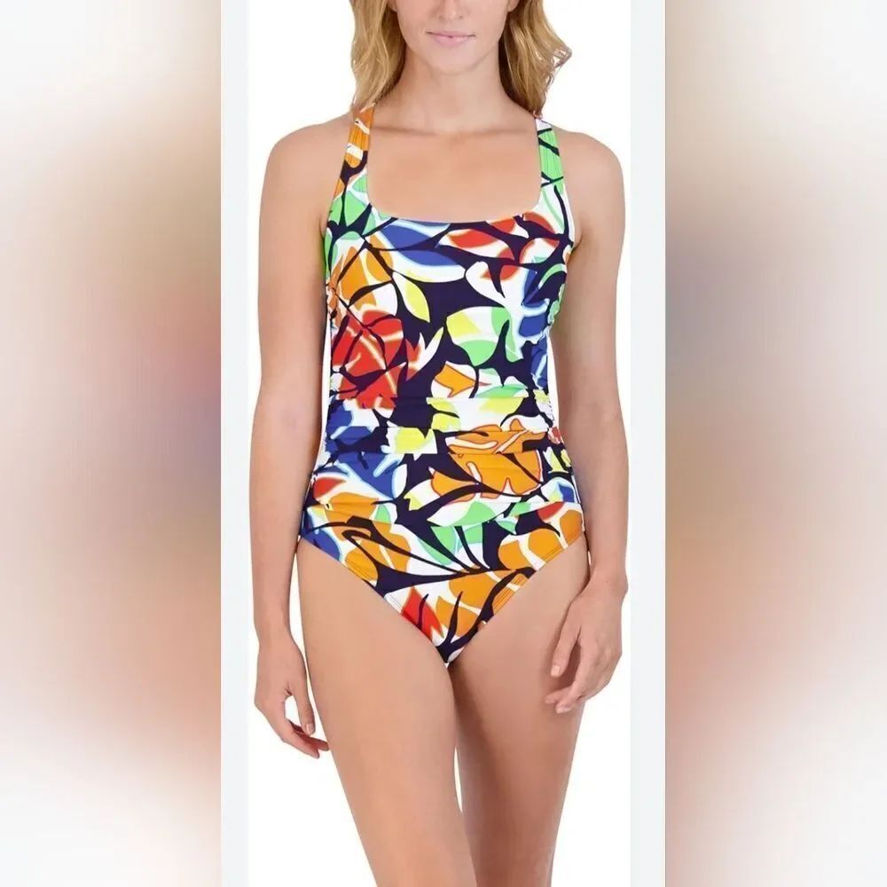 Nautica Tradewinds Cross Back One-piece Swimsuit NWT Sz Medium Muti-color